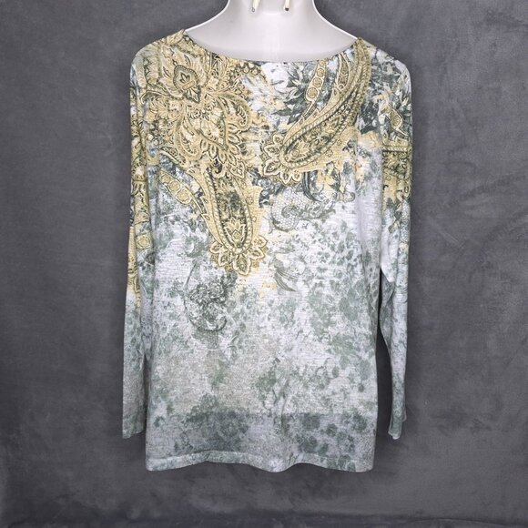 Time And Tru Womens Top XXL Paisley Print Long Sleeve Shirt Front Knot - Picture 3 of 5